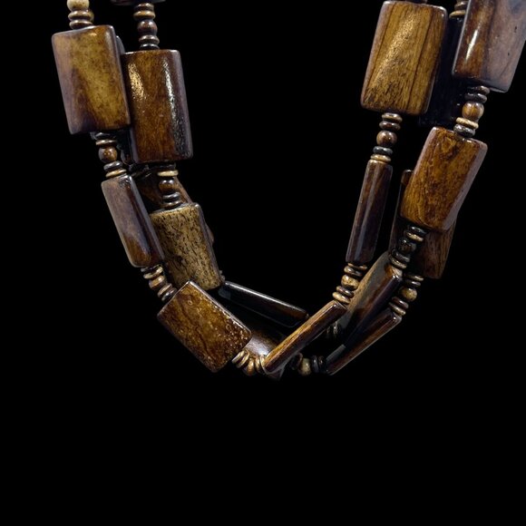 Park Lane Wood Beaded Layered Necklace Boho Earthy Rustic Organic Statement - Picture 2 of 9